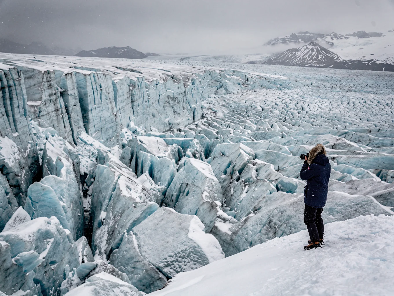 Glacial ice wall fissures in Vatnajokull Iceland