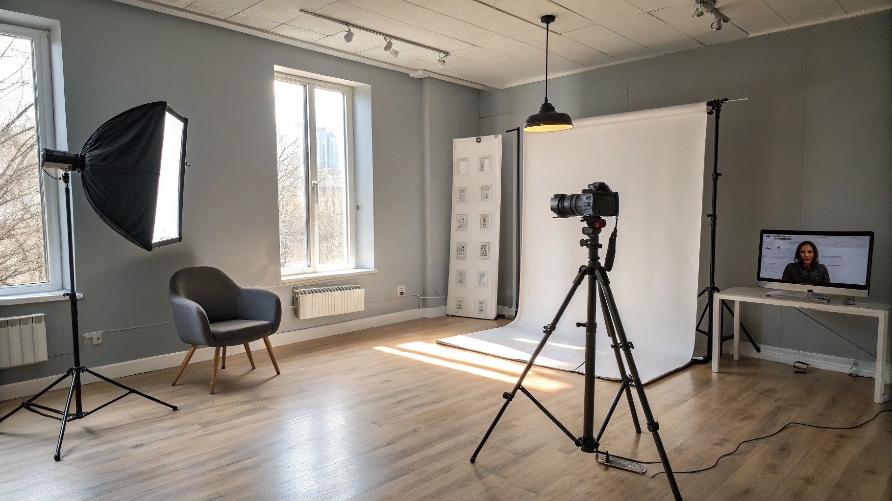 Professional fine art print studio setup with landscape photography